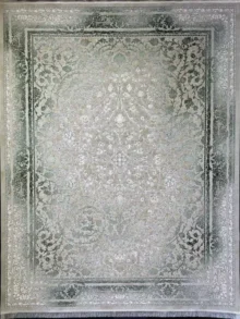 فرش وینتیج طرح رونیکا با زمینه یخی و گل های سبز یک فرش وینتیج زیبا