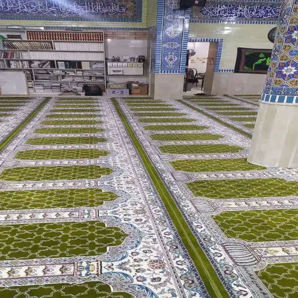 فرش سجاده طرح سماوات سبز زیتونی مسجد امام حسن مجتبی میرسرا فومن
