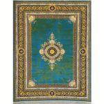 فرش 1200 شانه طرح ژینوس آبی طلاکوب