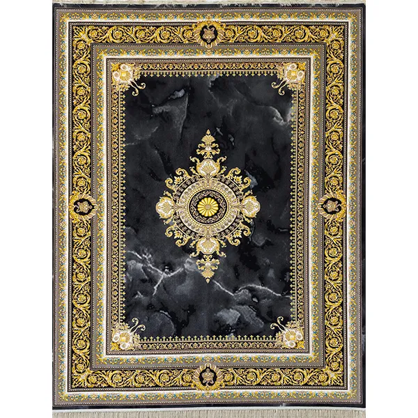 فرش 1200 شانه طرح ژینوس سرمه ای طلاکوب