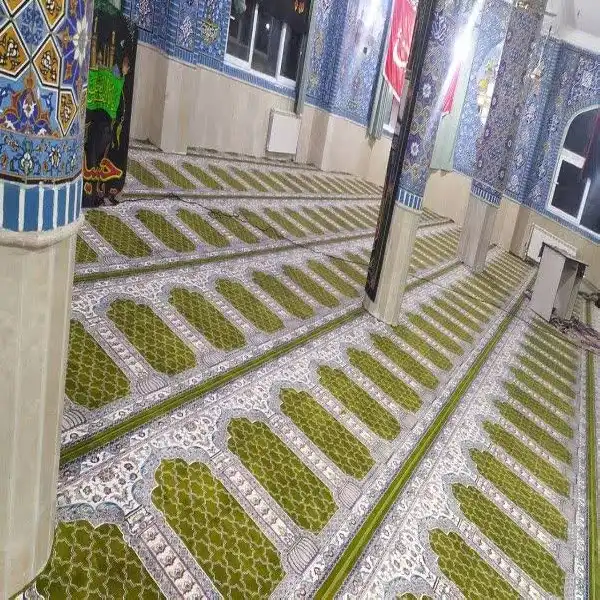 فرش محرابی طرح سماوات سبز مسجد امام حسن مجتبی میرسرا فومن